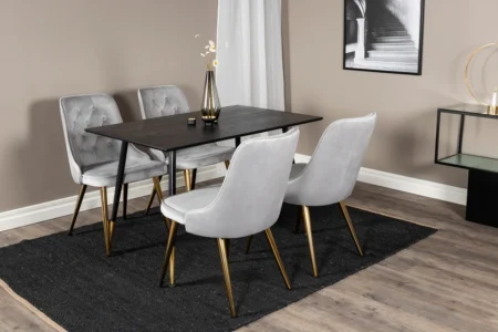 Dipp & Velvet Deluxe Matbord 85x120 + Matstolar Grå