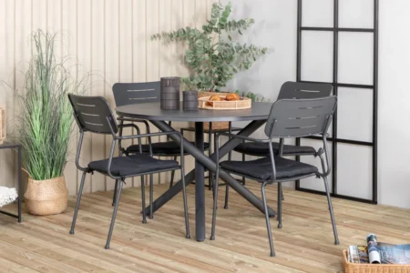 Nicke & Alma Matstolar Svart + Matbord ⌀120