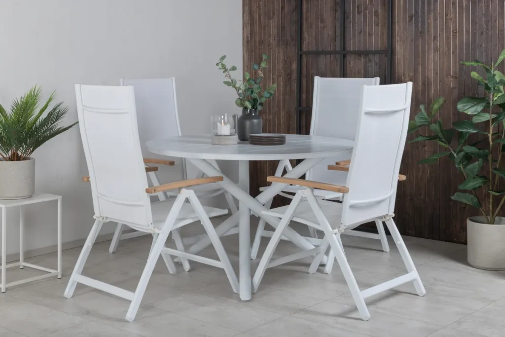 Alma & Panama Runda Matbord 120 Vit + Positionsstolar Vit