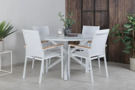 Alma & Texas Matbord ⌀120 + Matstolar Vit