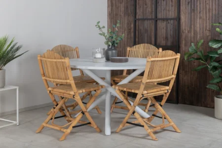 Cane & Alma Caféstolar Natur + Matbord ⌀120