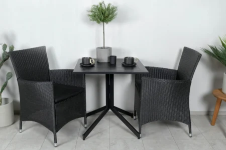 Way & Knick Cafebord 70x70x72 Svart + Matstolar Svart