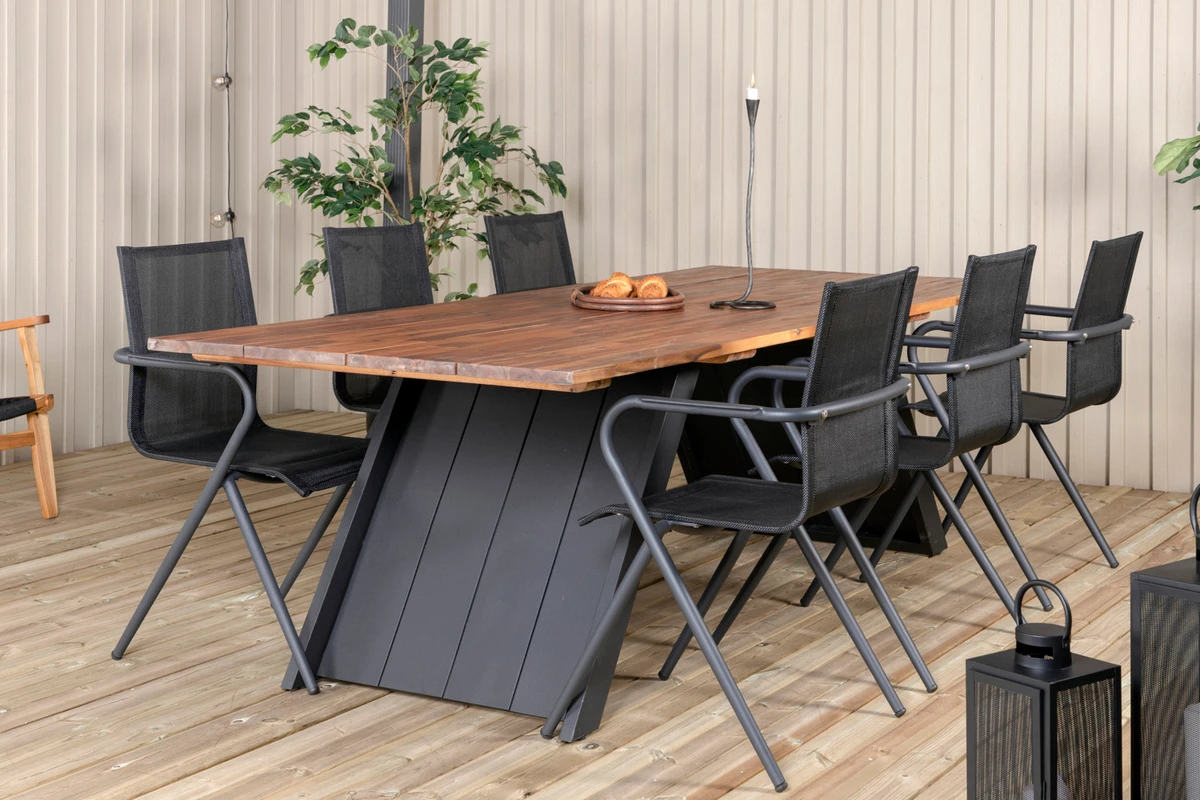 Doory & Alina Matbord 250×100 + Matstolar Svart
