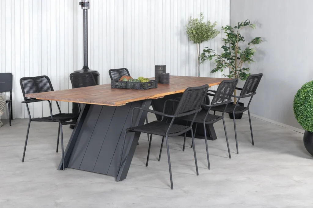 Doory & Lindos Matbord 250x100 + Matstolar Svart