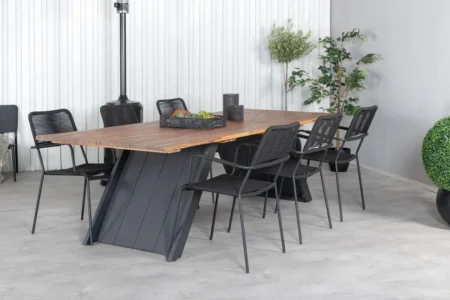 Doory & Lindos Matbord 250x100 + Matstolar Svart