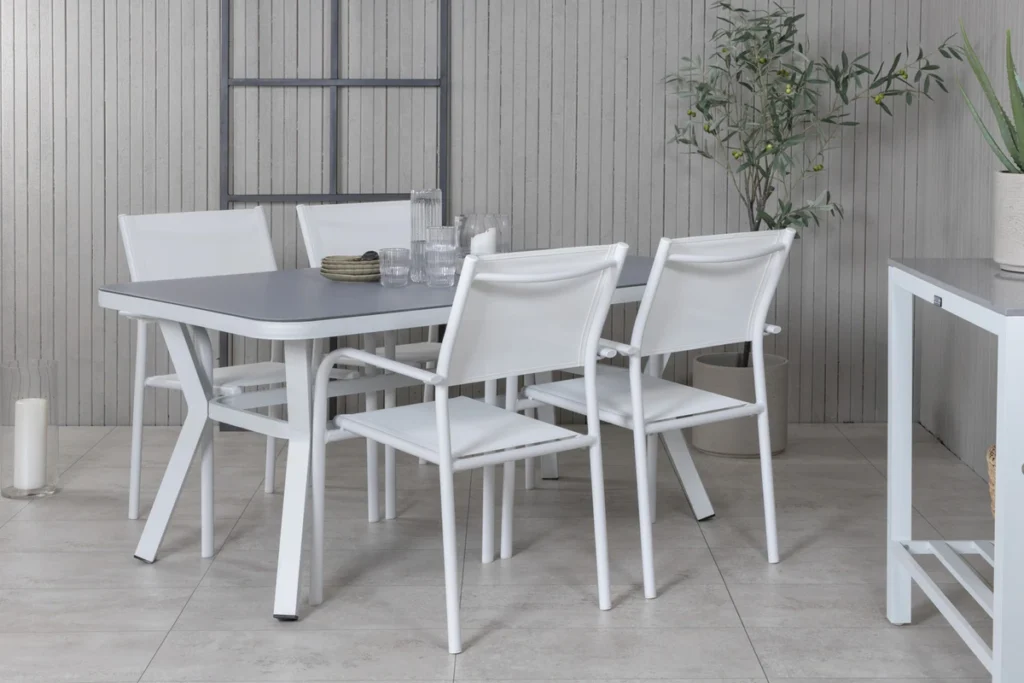 Virya & Santorini Matbord 160 x 90 + Matstolar Vit
