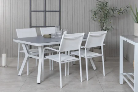 Virya & Santorini Matbord 160 x 90 + Matstolar Vit