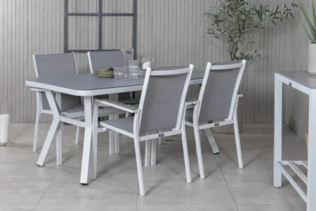 Virya & Parma Matbord 160 x 90 + Matstolar Grå