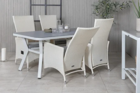 Virya & Padova Matbord 160 x 90 + Reclinerstolar Vit