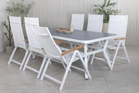 Virya & Panama Matbord 200x100 + Positionsstolar Vit