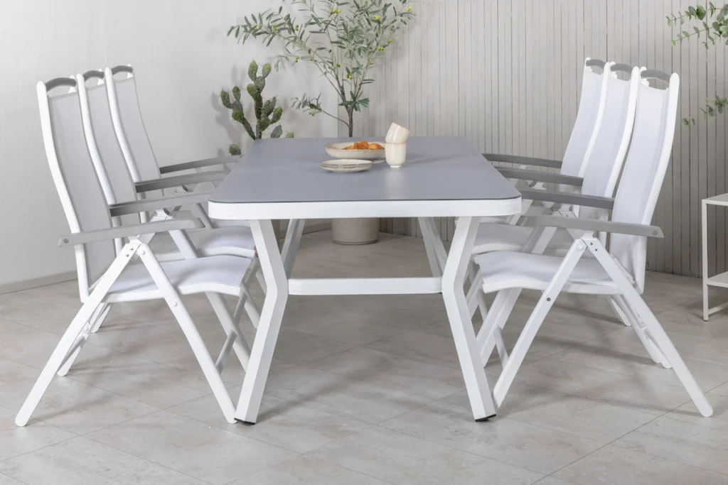 Virya & Albany Matbord 200x100 + Positionsstolar Vit