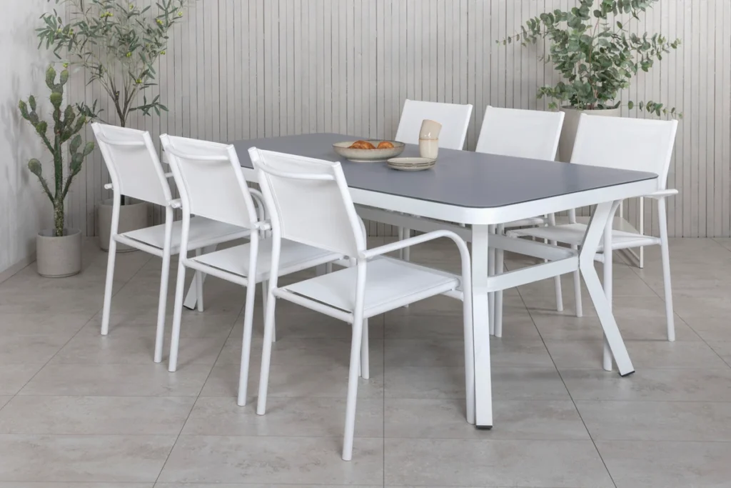 Venture Home Virya & Santorini Matbord 200x100 + Matstolar Vit