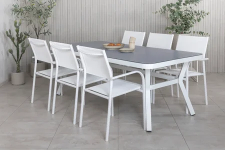 Venture Home Virya & Santorini Matbord 200x100 + Matstolar Vit