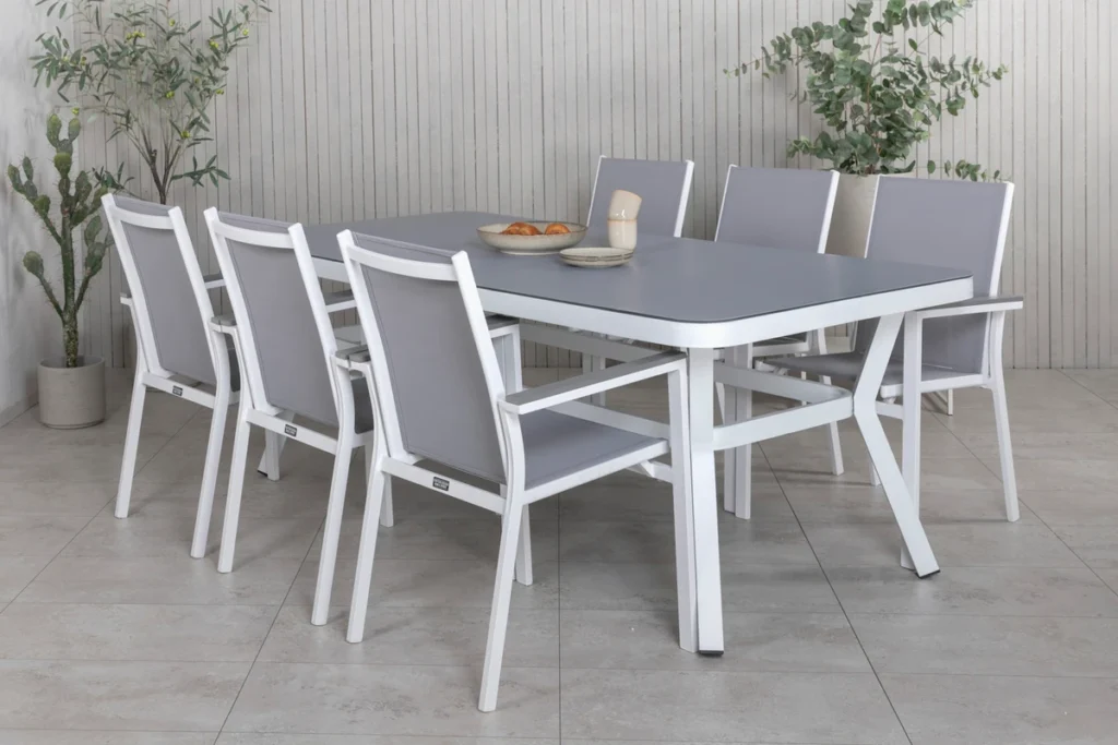 Venture Home Virya & Parma Matbord 200x100 + Matstolar Grå