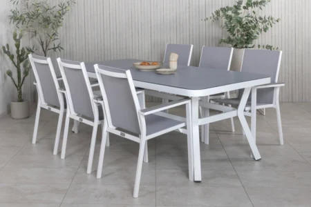 Venture Home Virya & Parma Matbord 200x100 + Matstolar Grå