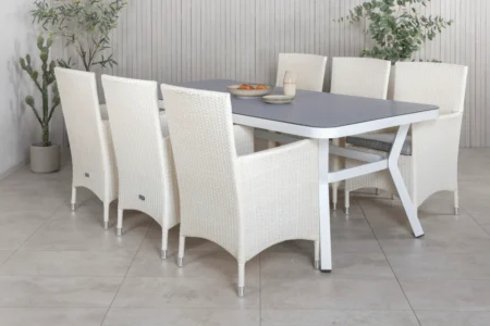 Virya & Malin Matbord 200x100 + Matstolar Vit