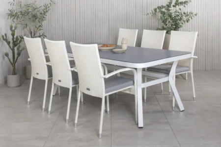 Virya & Anna Matbord 200x100 + Matstolar Vit