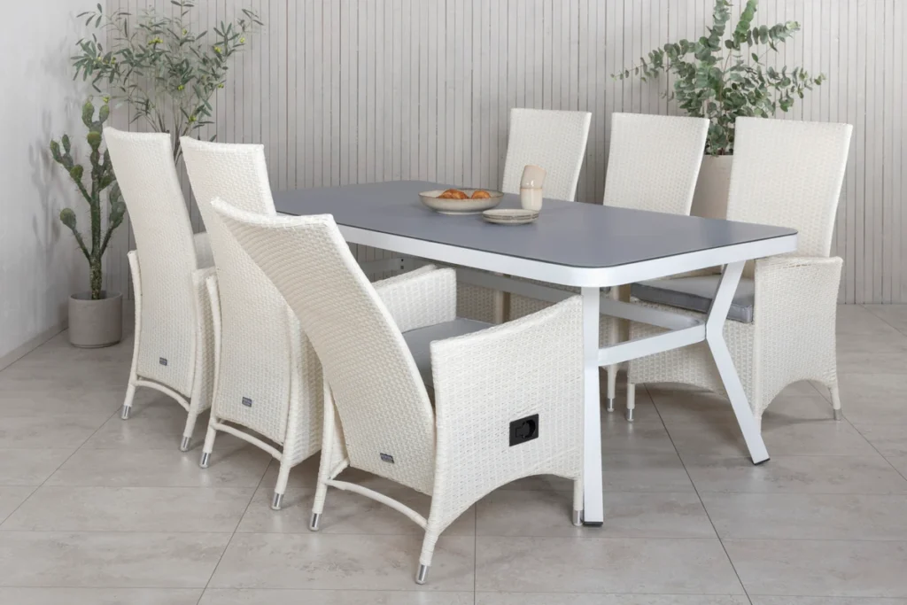 Virya & Padova Matbord 200x100 + Reclinerstolar Vit