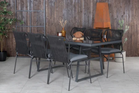Julian & Dallas Matstolar Svart + Matbord 193x90