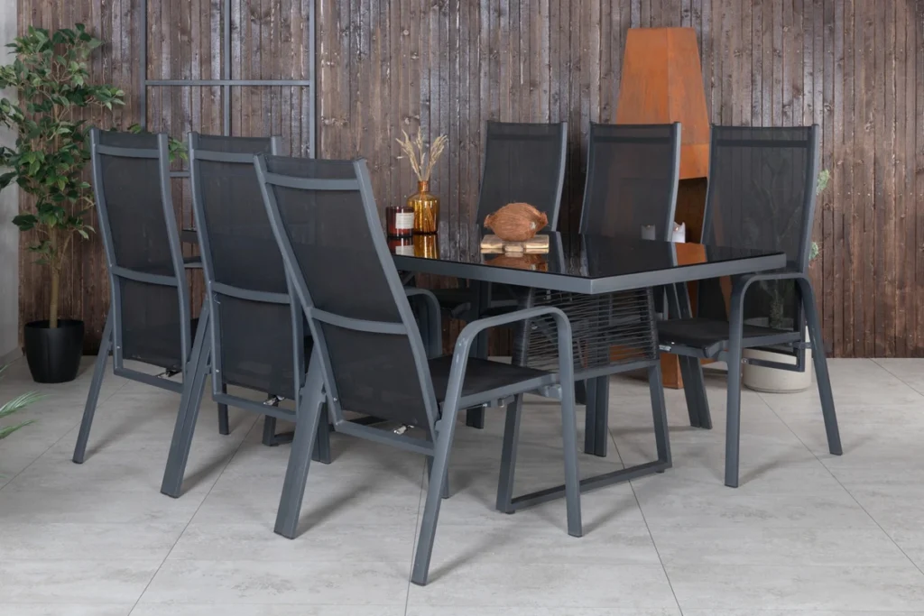 Dallas & Copacabana Matbord 193x90 + Reclinerstolar Svart