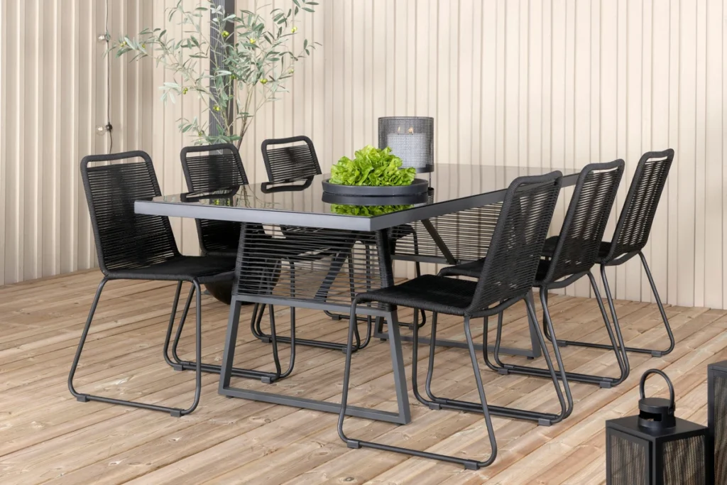 Dallas & Lindos Matbord 193x90 + Matstolar Svart