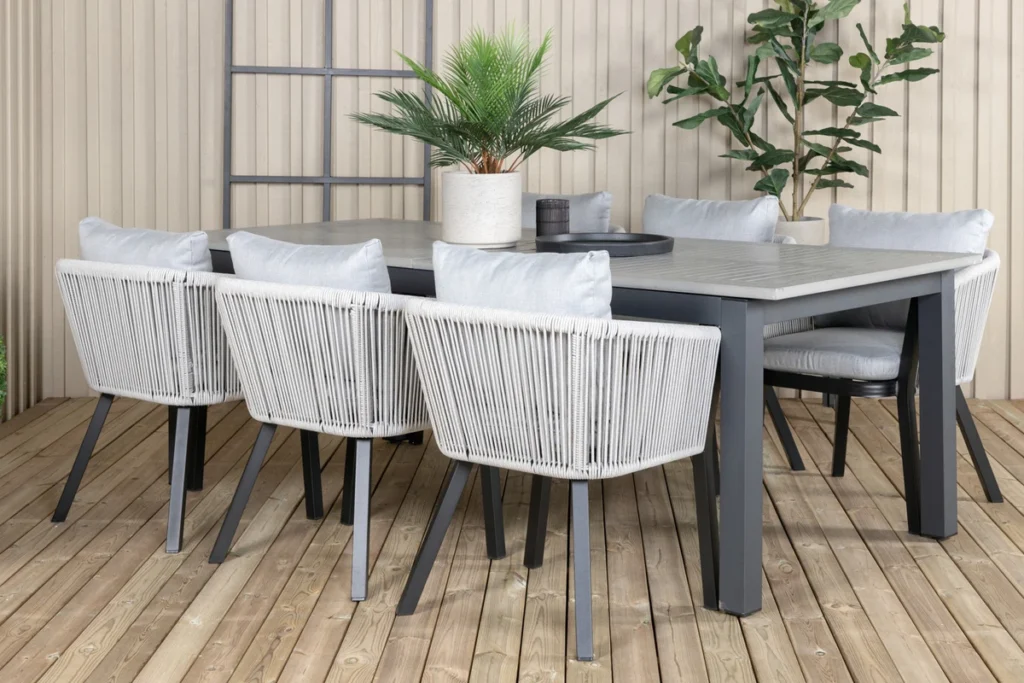 Virya & Albany Matstolar Svart + Rektangulära Matbord 224x100 Mörkgrå