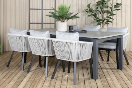 Virya & Albany Matstolar Svart + Rektangulära Matbord 224x100 Mörkgrå