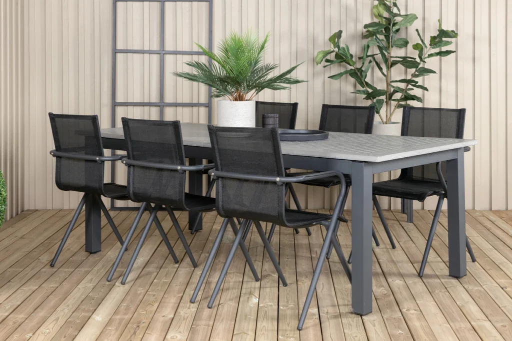 Alina & Albany Matstolar Svart + Matbord 224x100