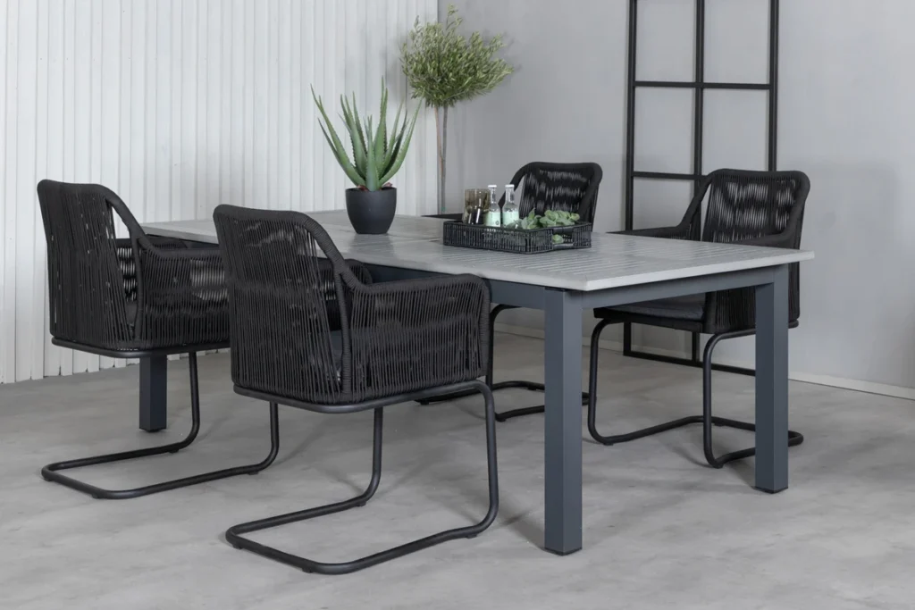 Albany & Lindos Matbord 224x100 + Matstolar Svart