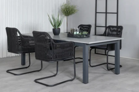 Albany & Lindos Matbord 224x100 + Matstolar Svart