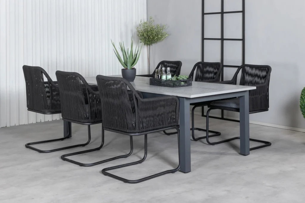 Albany & Lindos Matbord 224x100 + Matstolar Svart