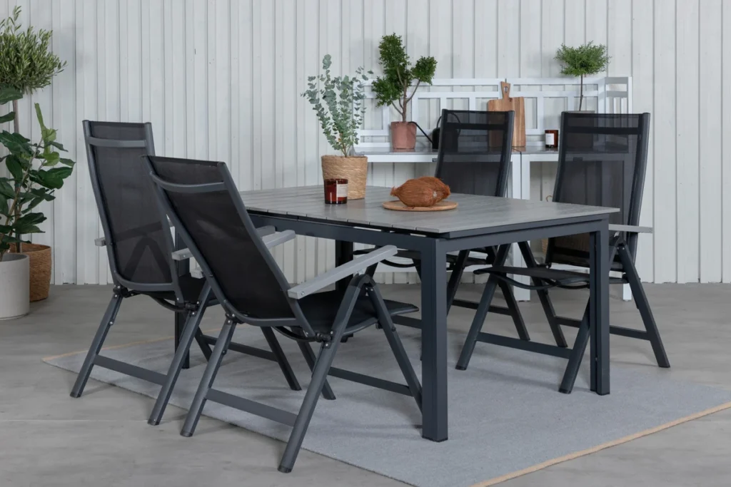 Albany & Levels Positionsstolar Svart + Matbord 160x100x75
