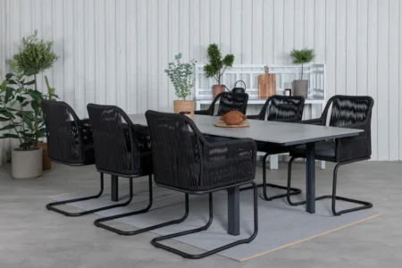 Levels & Lindos Matbord 160 x 100 + Matstolar Svart