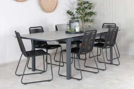 Levels & Lindos Matbord 160x100x75 + Matstolar Svart