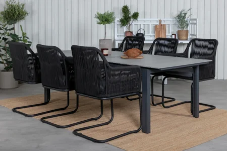 Levels & Lindos Matbord 224x100 + Matstolar Svart