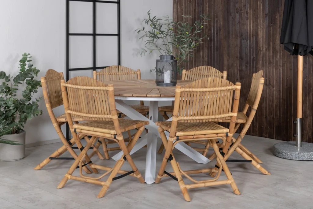 Cane & Mexico Caféstolar Natur + Matbord ⌀140