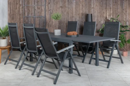 Albany & Marbella Positionsstolar Svart + Matbord 160x100x75