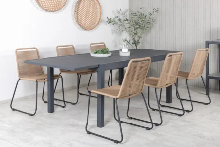 Lindos & Marbella Matstolar Brun + Matbord 160x100x75