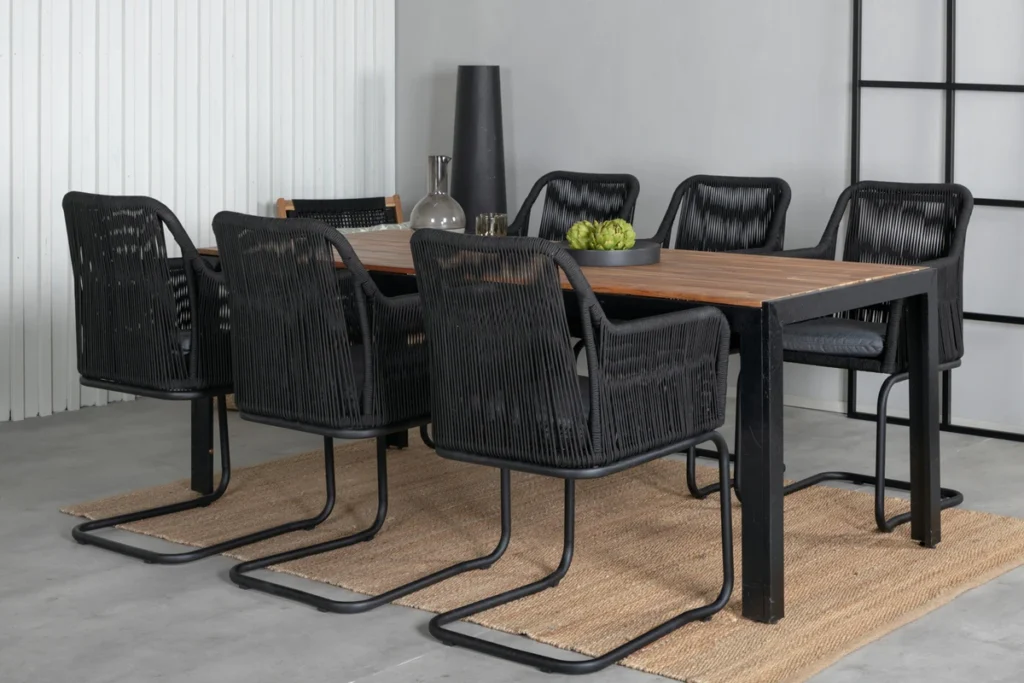 Bois & Lindos Matbord 205x90 + Matstolar Svart