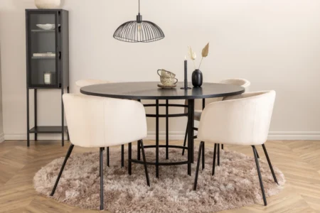 Copenhagen & Berit Runda Matbord ⌀140 Black + Matstolar Beige