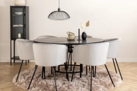 Copenhagen & Berit Runda Matbord ⌀140 Black + Matstolar Grå