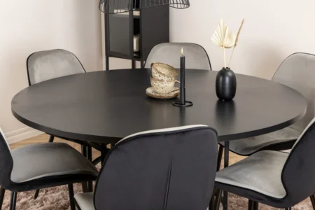 Copenhagen & Emma Runda Matbord ⌀140 Black + Matstolar Grå