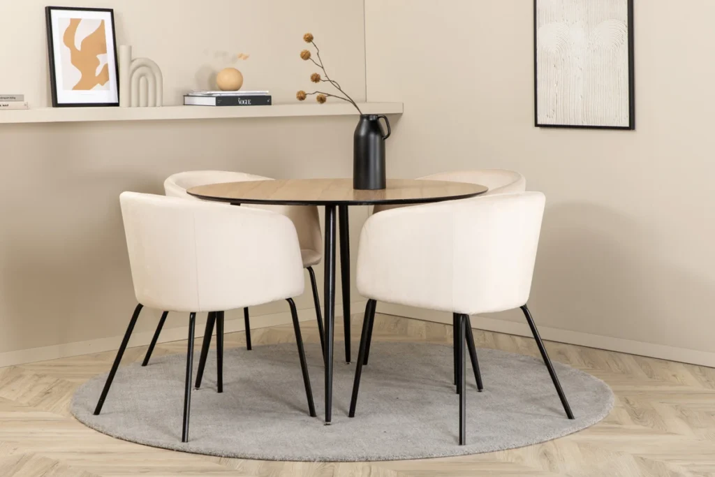 Silar & Berit Matbord ⌀100 ø100 + Matstolar Beige
