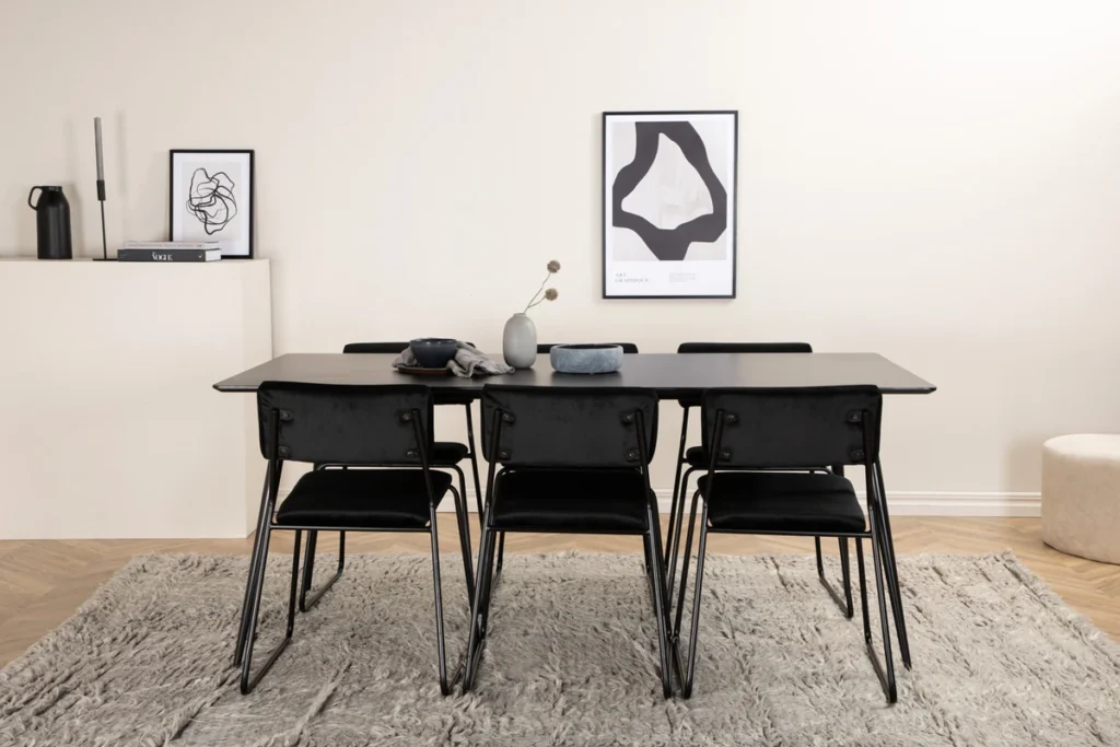 Silar & Kenth Rektangulära Matbord 180 x 75 x 90 Svart + Matstolar Svart