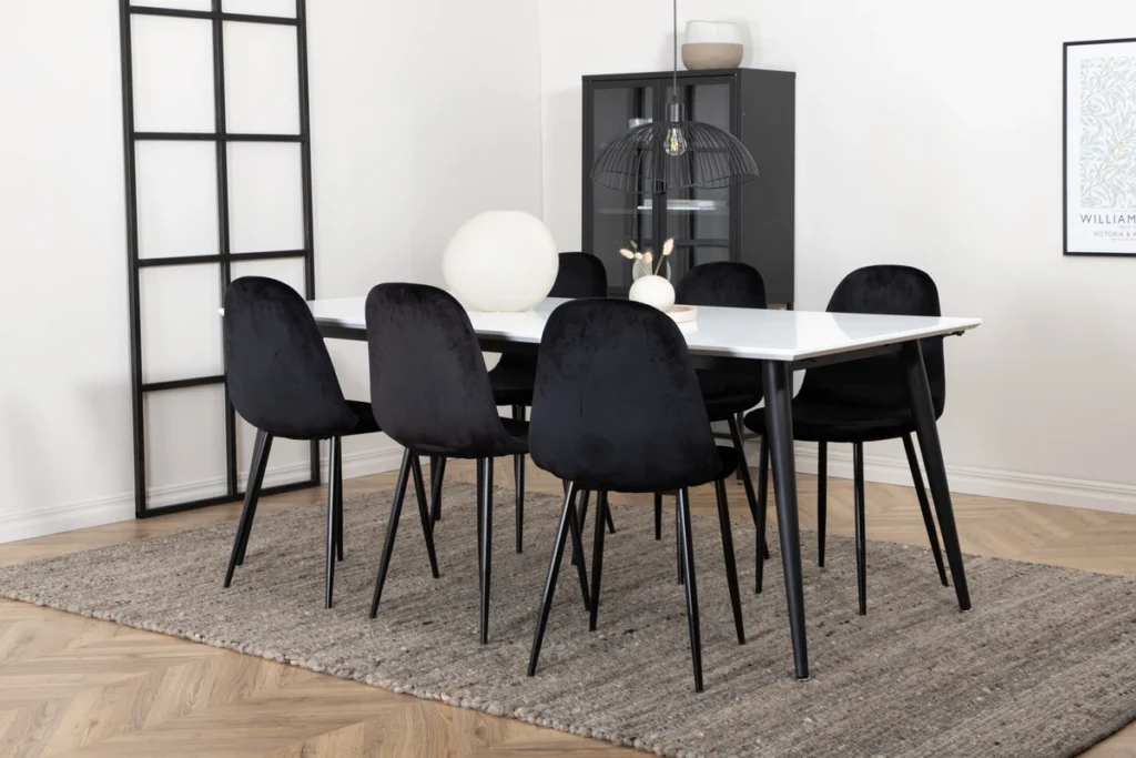 Jimmy & Polar Rektangulära Matbord 195 x 90 White + Matstolar Black