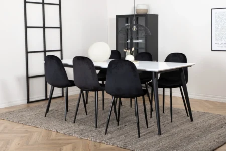 Jimmy & Polar Rektangulära Matbord 195 x 90 White + Matstolar Black