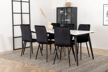 Jimmy & Windu Rektangulära Matbord 195 x 90 White + Matstolar Black