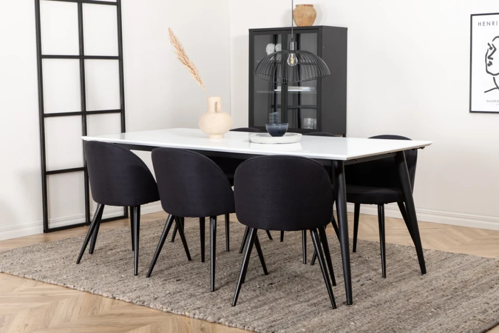 Jimmy & Velvet Rektangulära Matbord 195 x 90 White + Matstolar Black