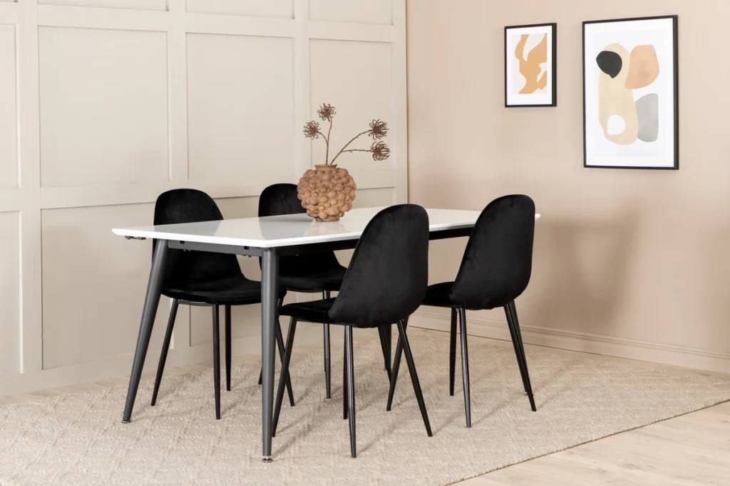 Jimmy & Polar Rektangulära Matbord 150 x 90 White + Matstolar Black