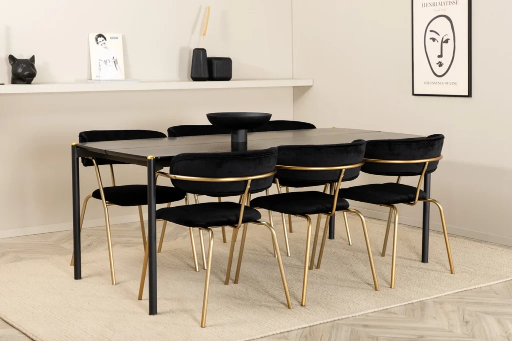 Arrow & Pelle Matstolar Black + Rektangulära Matbord 190 x 90 Black